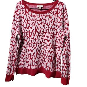 Loft Red & White Crew Neck Sweater Size large